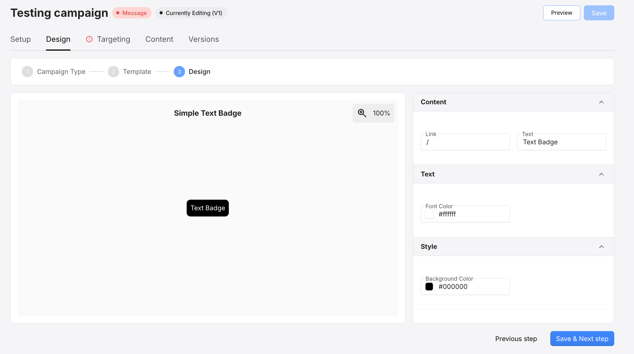 Screenshot from the Crobox app showing the Content and design customization settings.