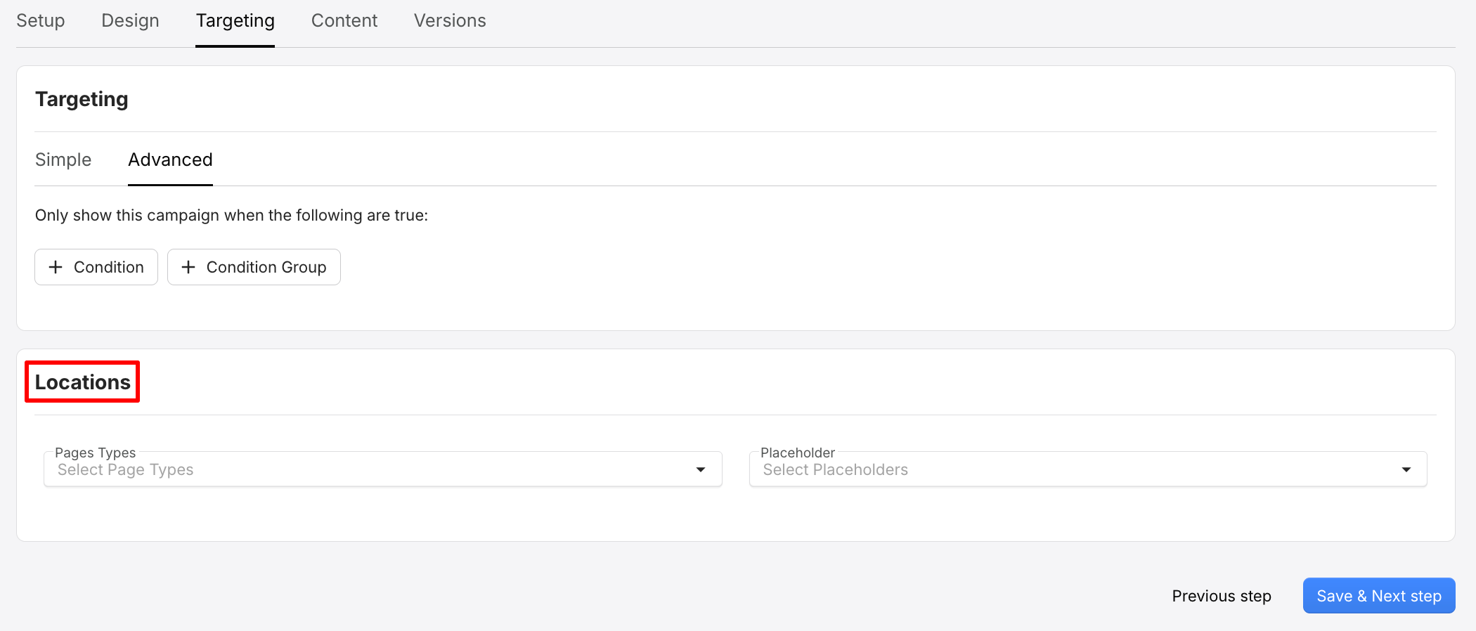 Screenshot from the Crobox app showing Location targeting settings.