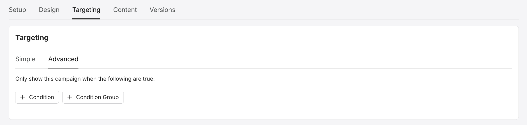 Screenshot from the Crobox app showing Advanced targeting settings.